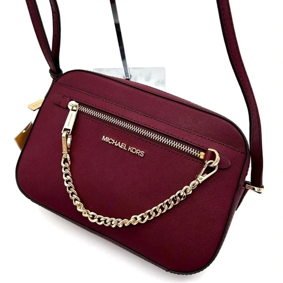 MICHAEL KORS LARGE EW ZIP CHAIN CROSSBODY BAG DARK CHERRY (NWT) - Picture 1 of 11